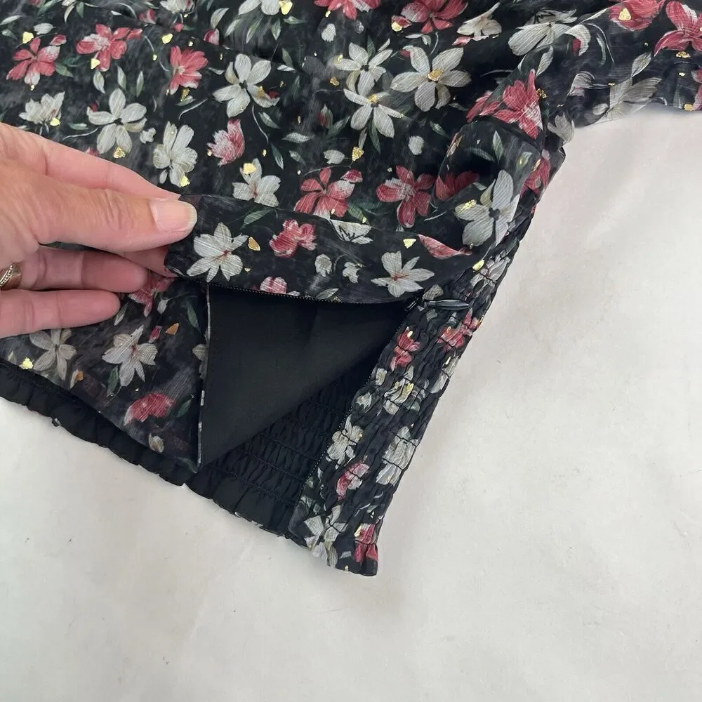 NWT ASTR Floral Top size Large Pink Gold Black glam blouse